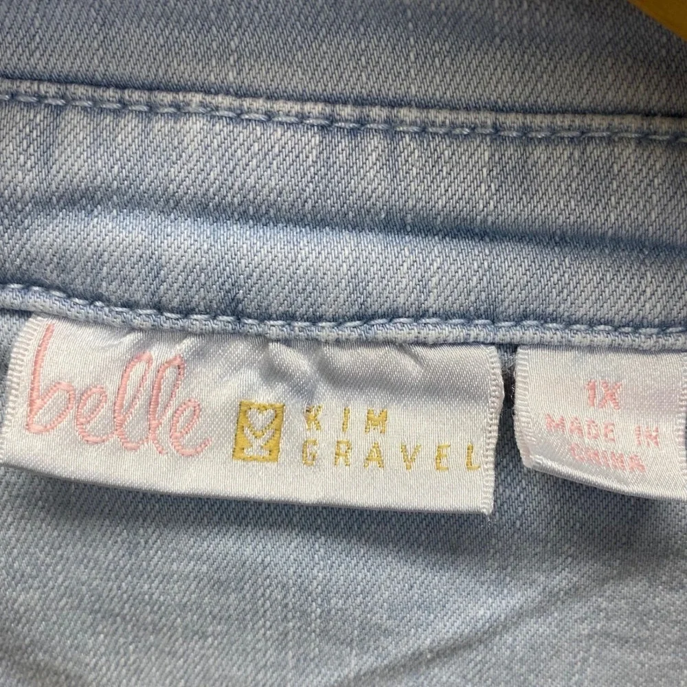 Belle‎ by Kim Gravel Light Wash Denim Jacket Triple Fringe Sleeve Plus Size 1X